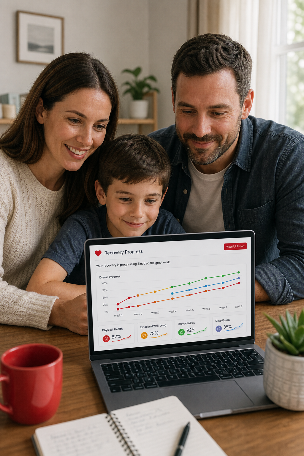family reviewing recovery progress chart together