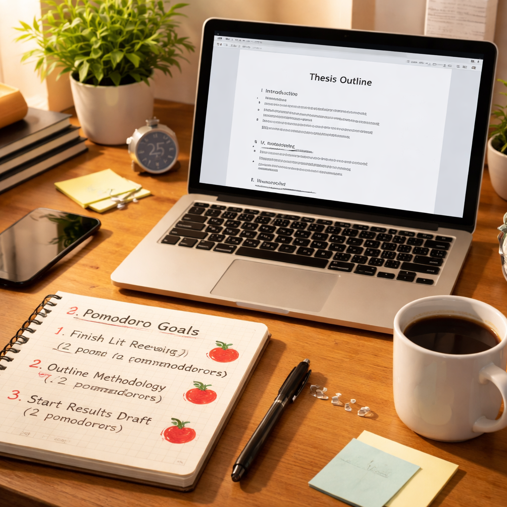 thesis writing pomodoro planning desk