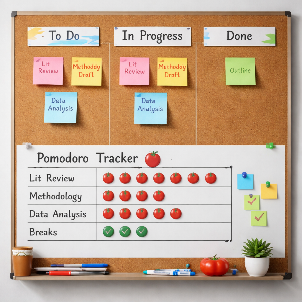 visual pomodoro tracking board for thesis writing