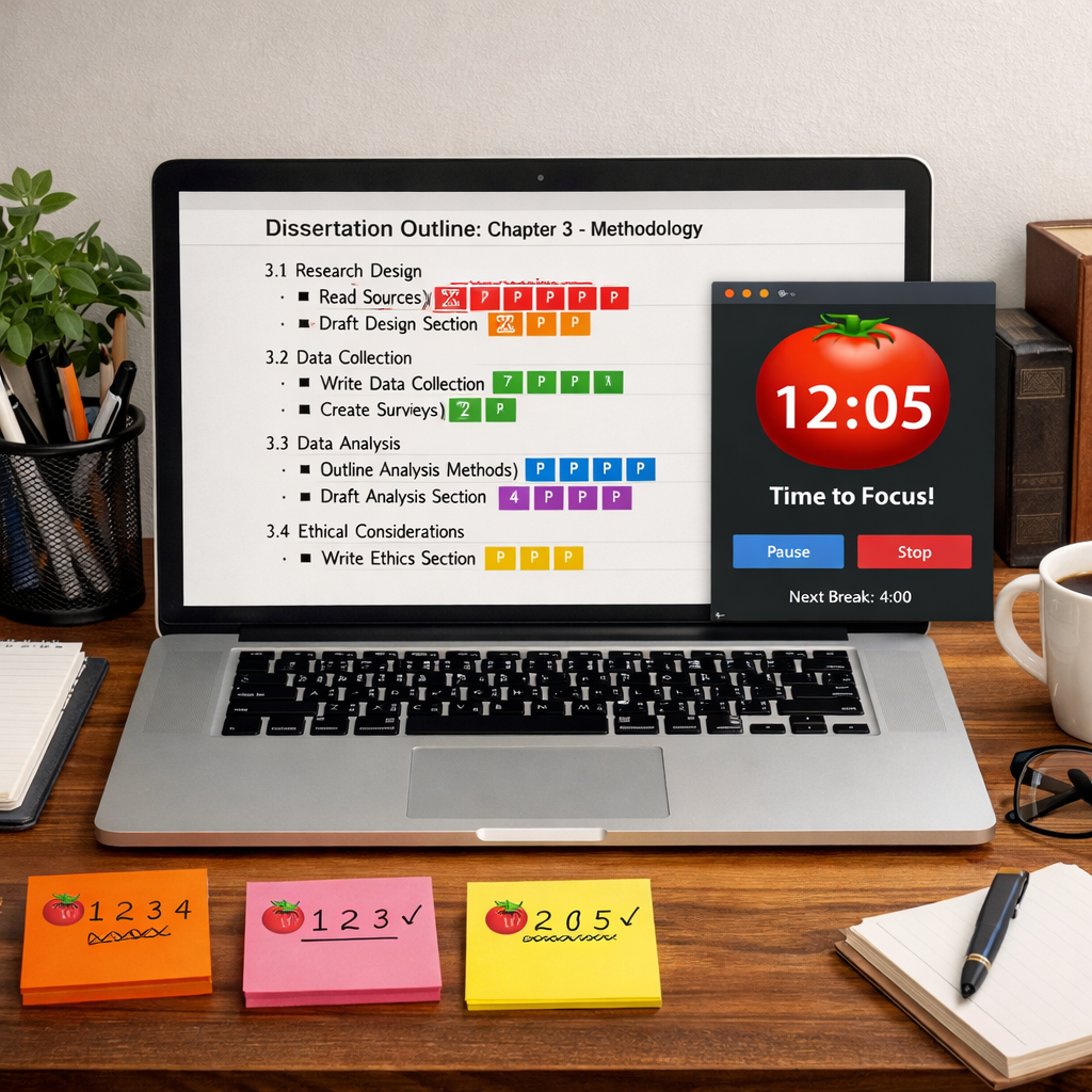 dissertation chapter broken into pomodoro tasks visual guide