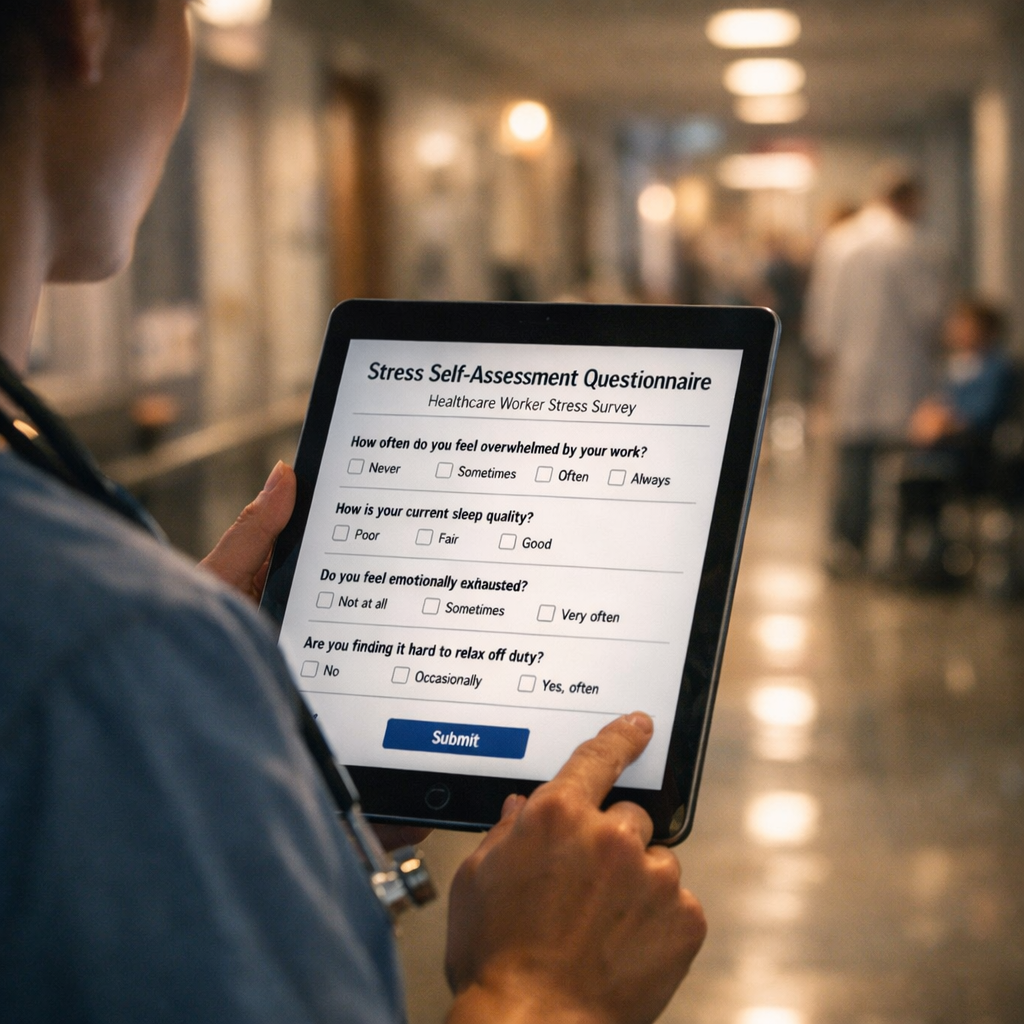 healthcare worker stress self assessment questionnaire on tablet