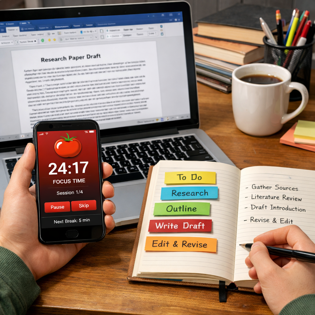 pomodoro timer workflow for research papers