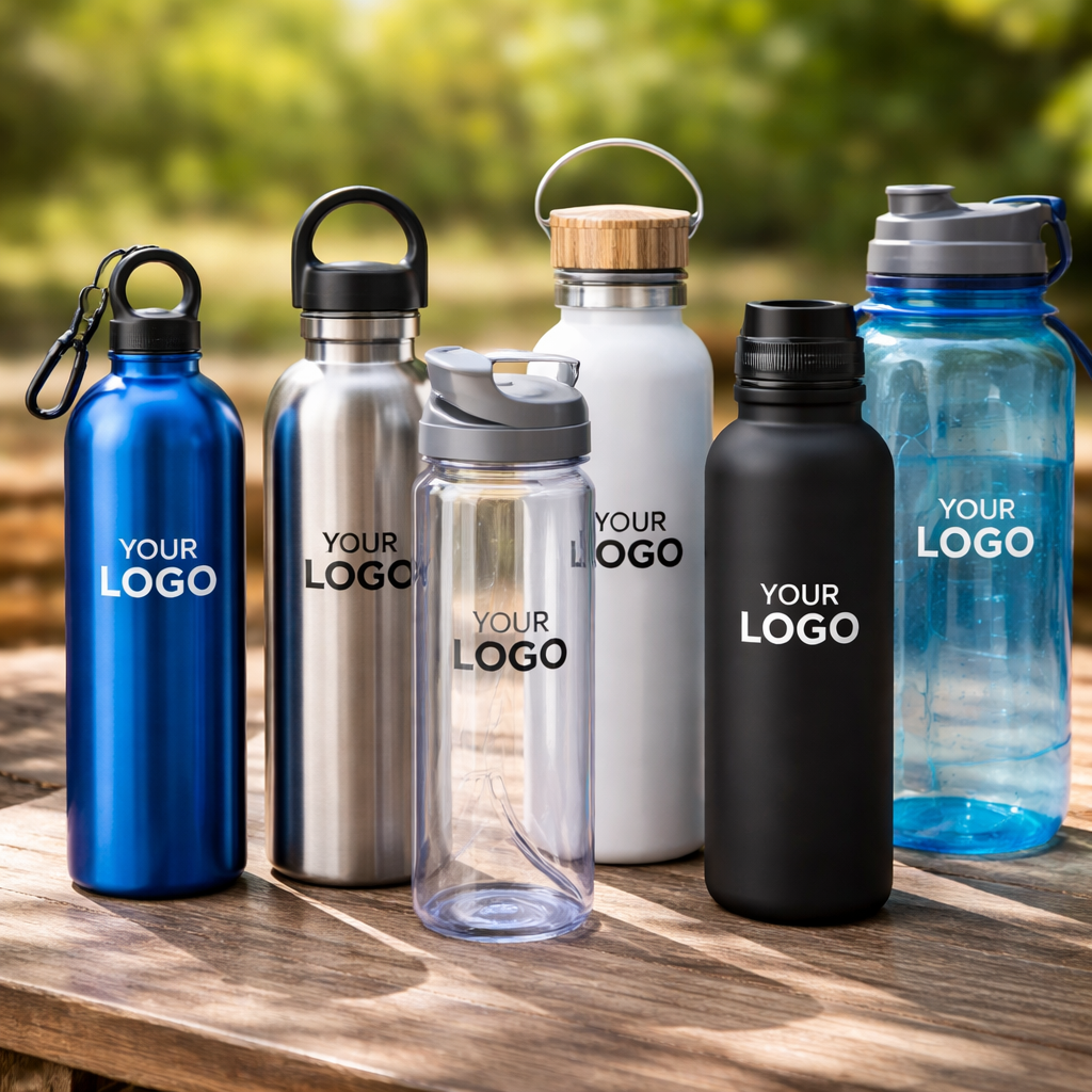 different custom water bottle materials for logo printing