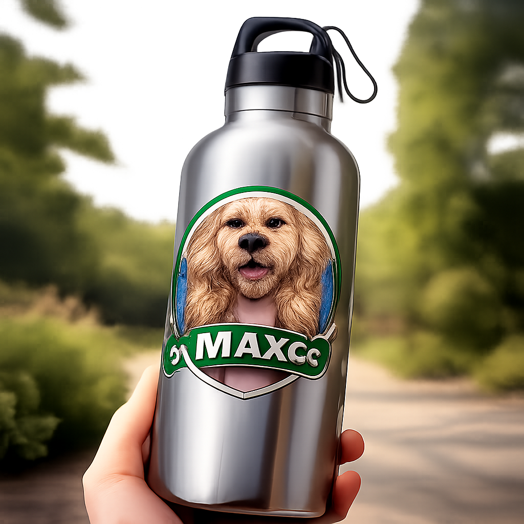 custom water bottle with logo featuring a pet portrait design