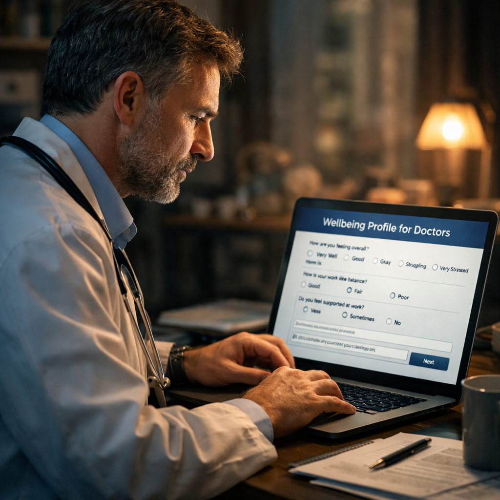 doctor completing wellbeing profile questionnaire for doctors