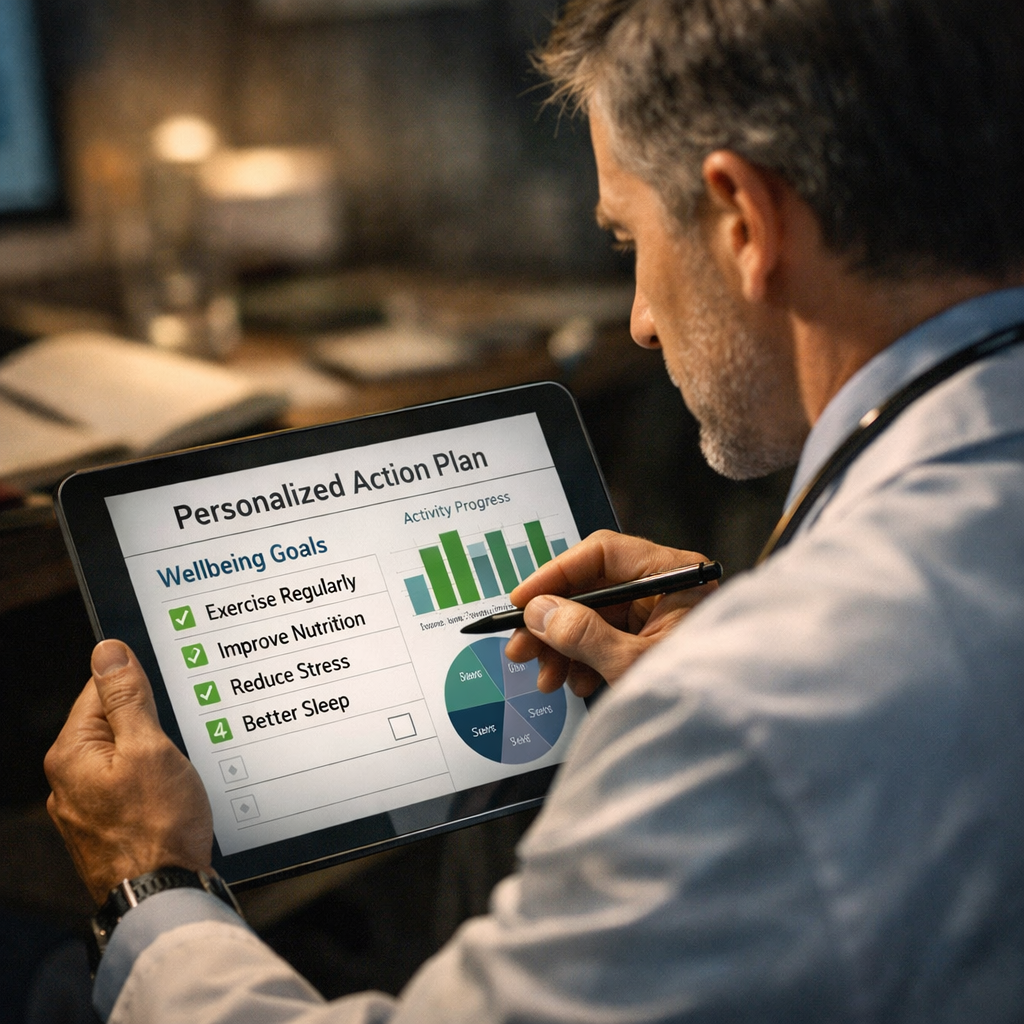 doctor planning wellbeing actions after questionnaire