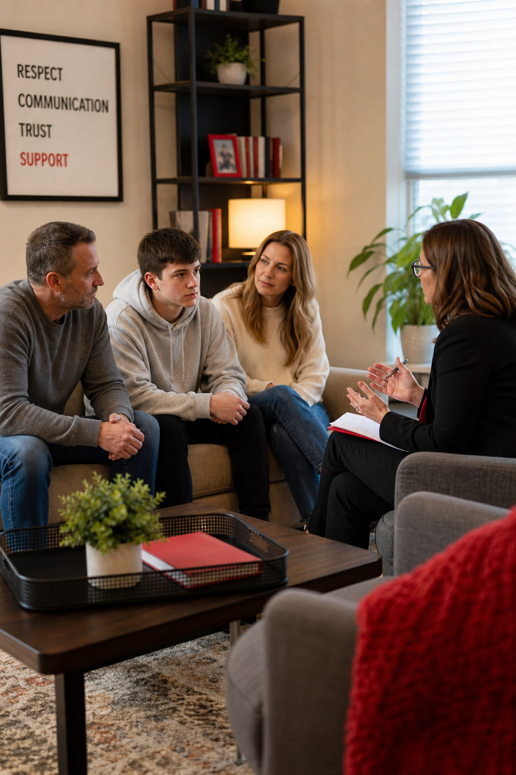 professional intervention meeting with teen and family.
