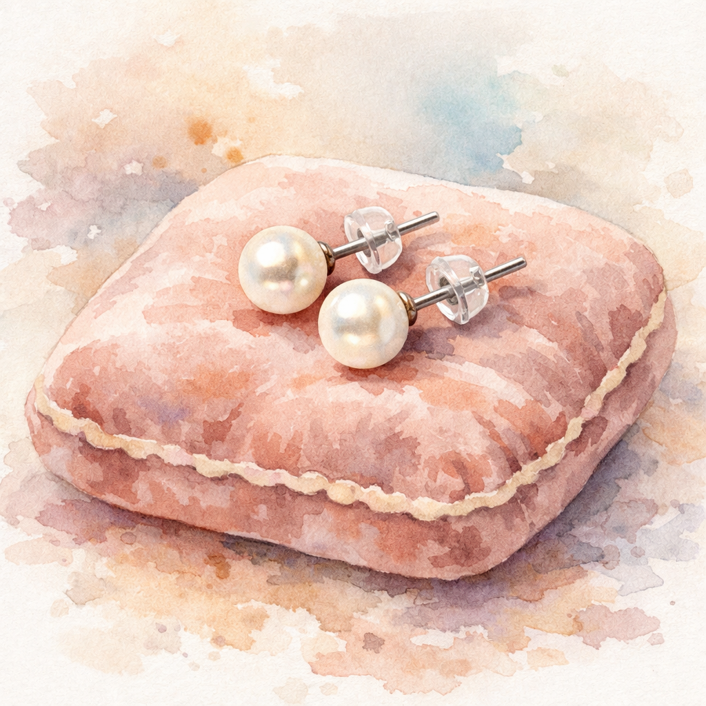 lightweight pearl studs with soft velvet backing for travel.