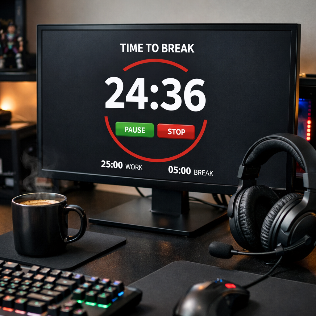 pomodoro timer for gaming breaks desk setup