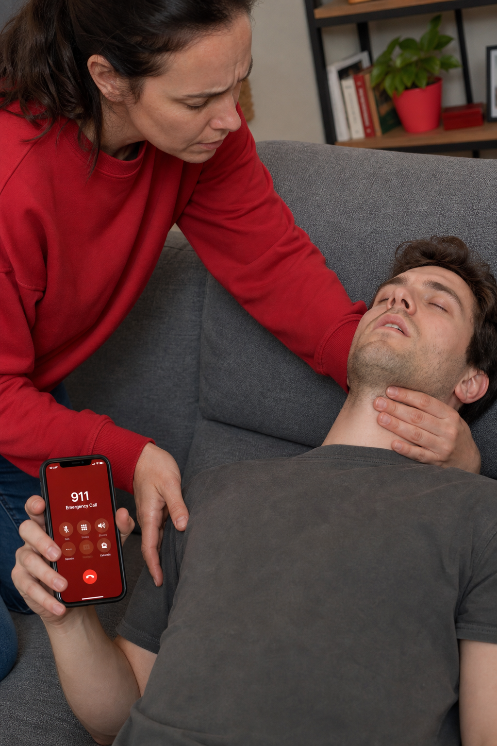 person checking breathing during overdose emergency