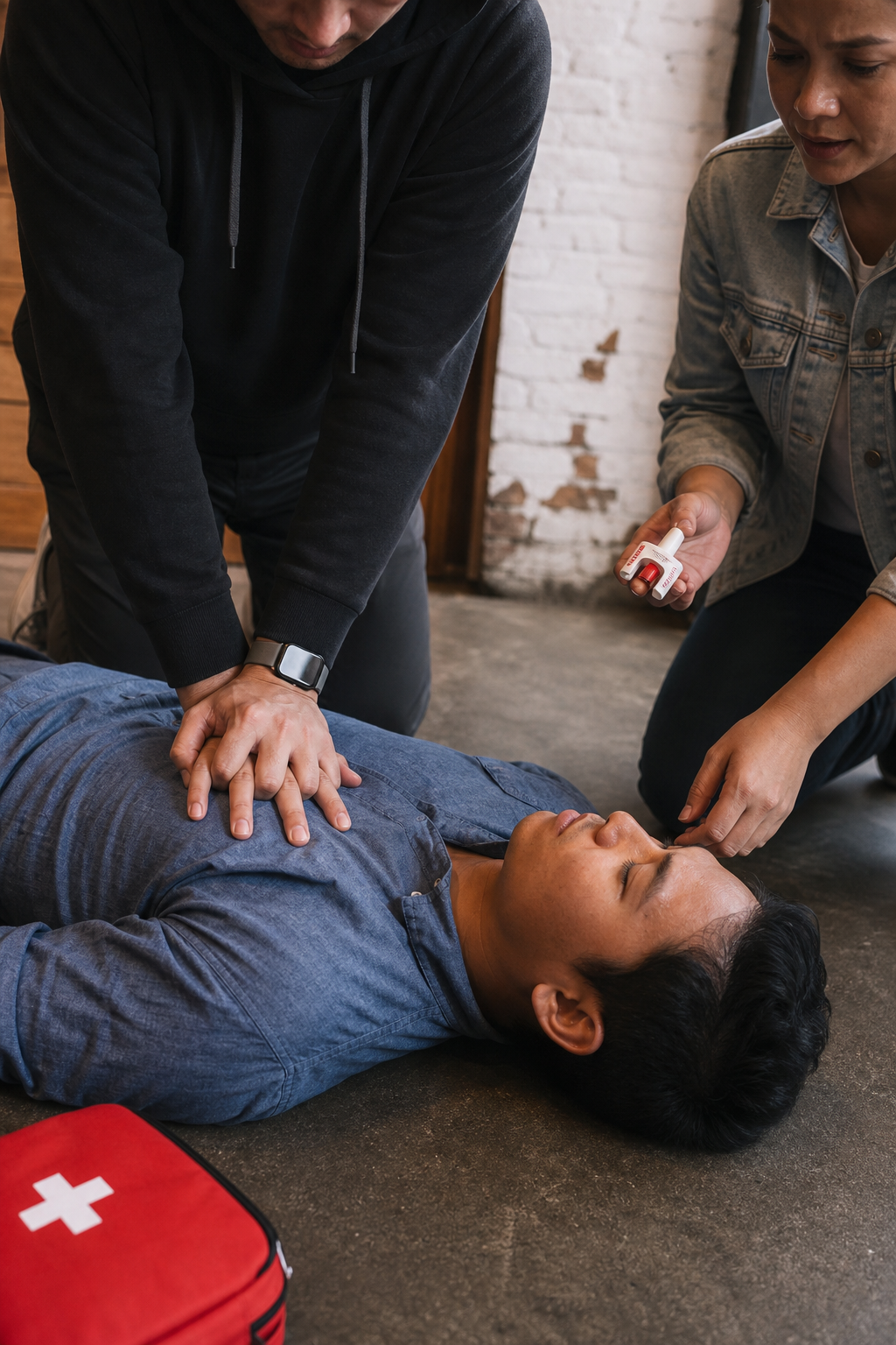 hands‑only CPR and naloxone administration during overdose emergency