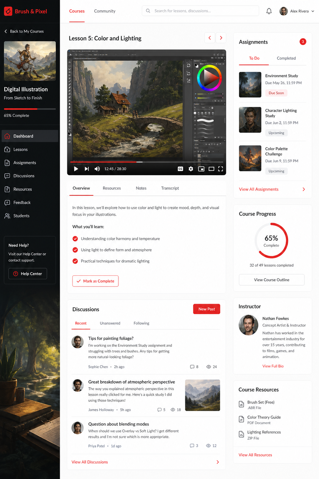Digital illustration course interface