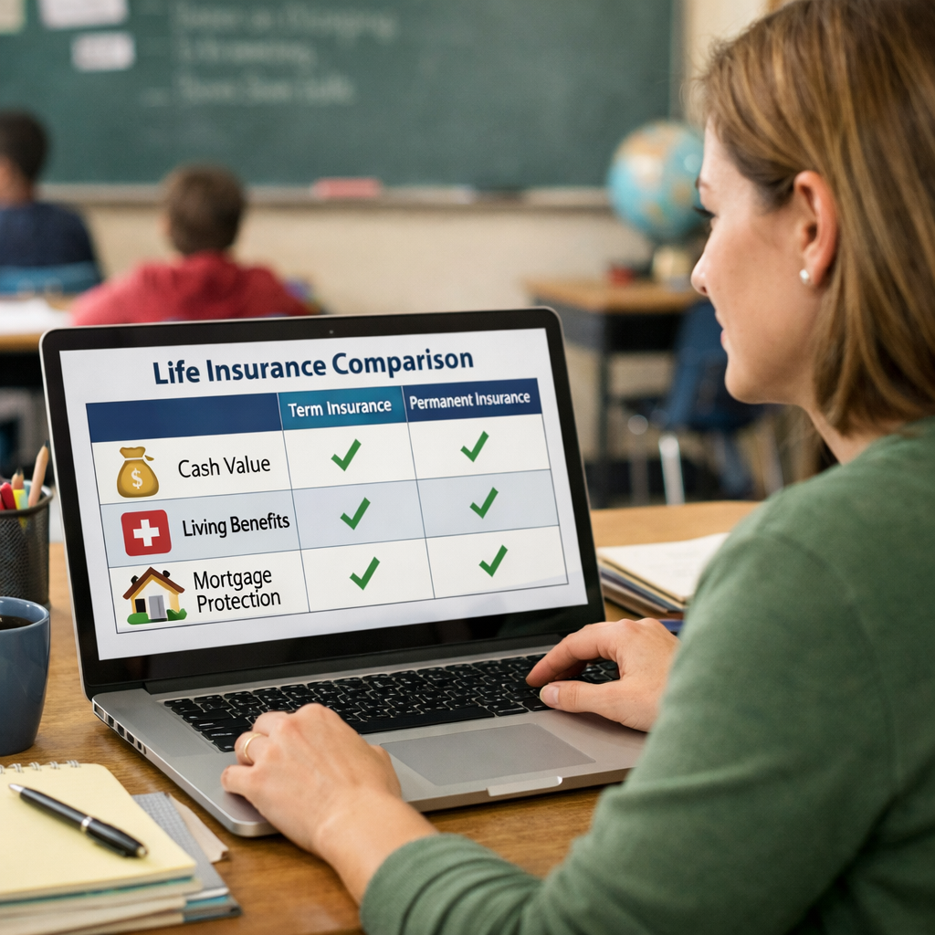 teacher reviewing insurance options
