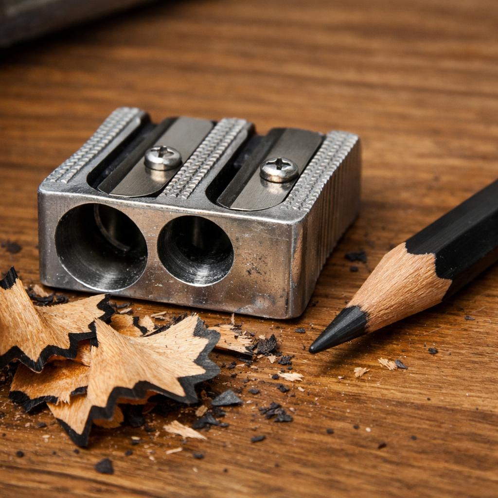 Two-stage pencil sharpener for graphite pencils
