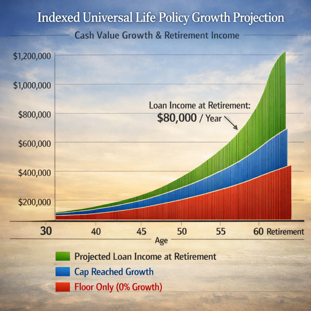 indexed universal life policy loan calculator visual growth chart