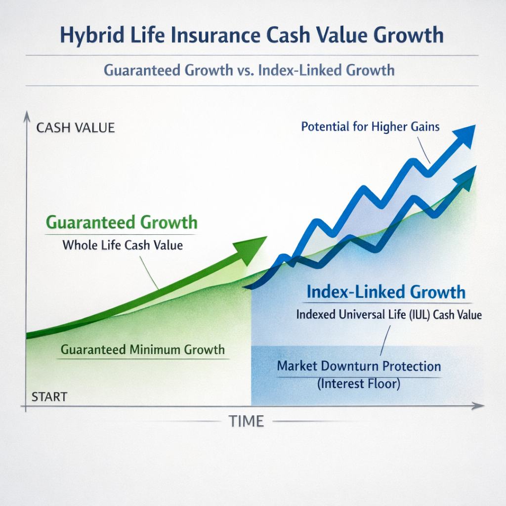 hybrid IUL and whole life cash value illustration