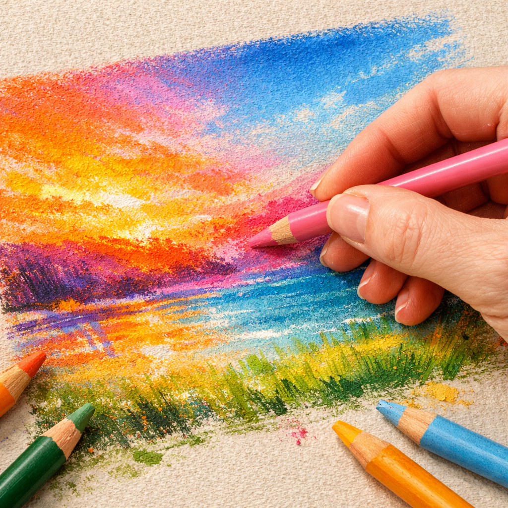 pastel paper drawing with pencils