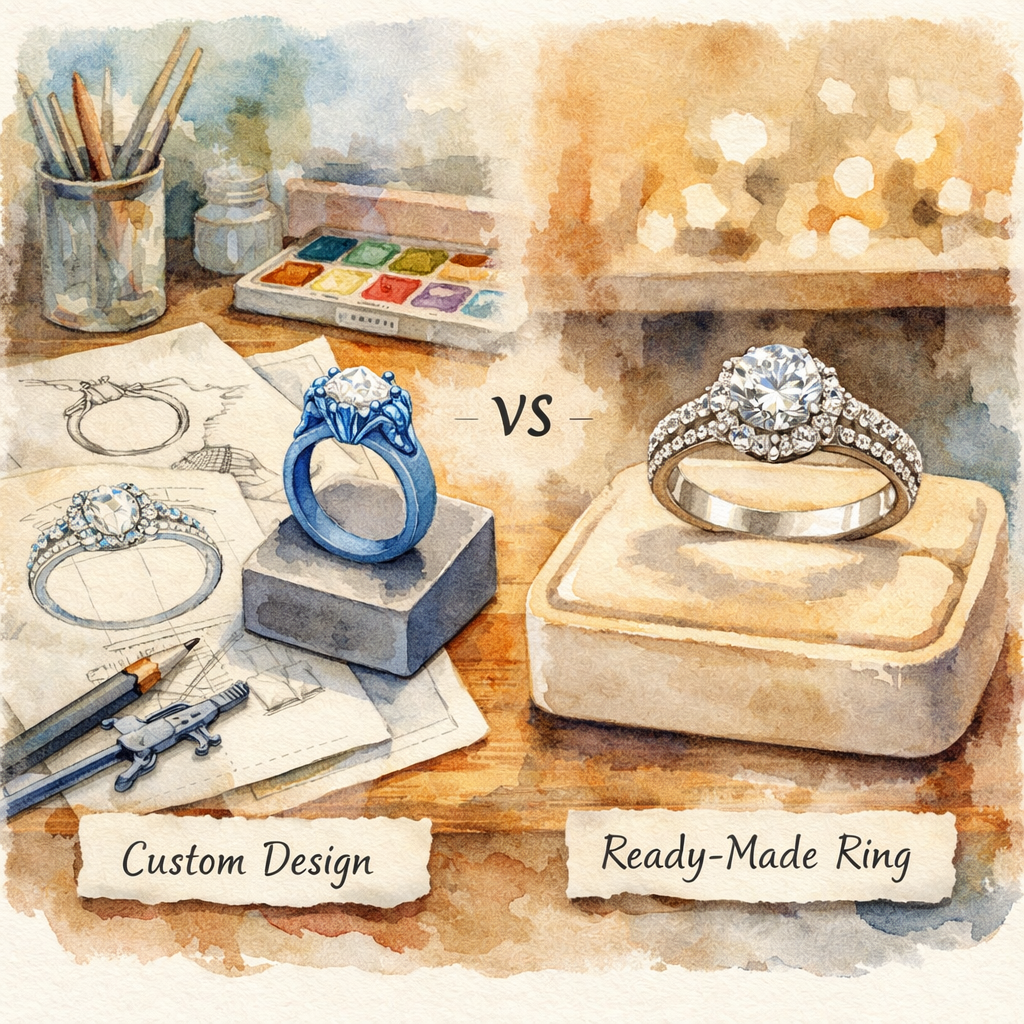 custom vs ready-made diamond veneer rings visual