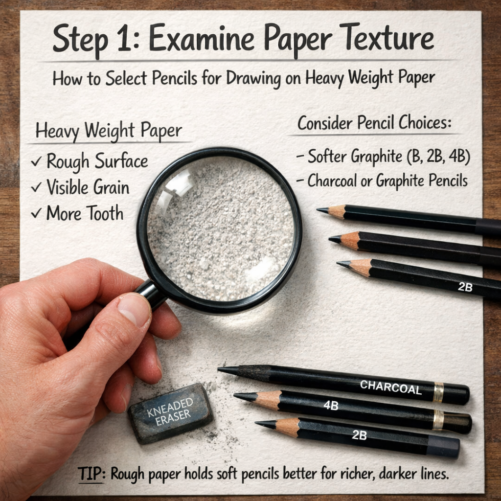 how to select pencils for drawing on heavy weight paper step 1: examine paper texture