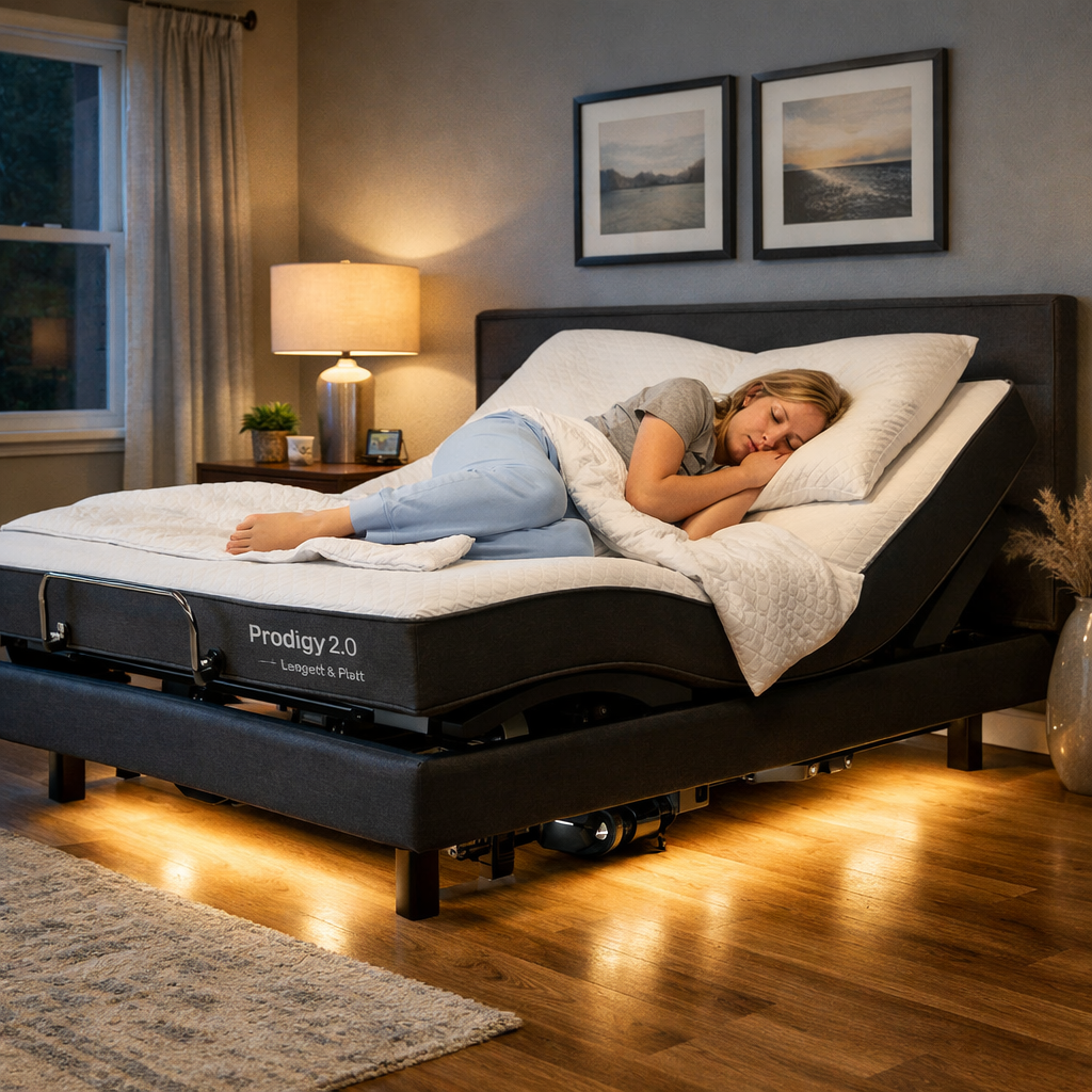 Leggett & Platt Prodigy 2.0 adjustable bed with lighting and side‑sleep position
