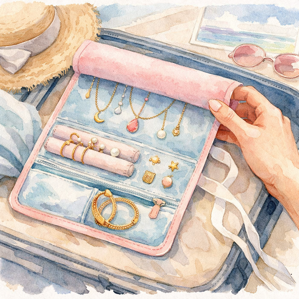 ultra‑light travel jewelry roll for women on vacation