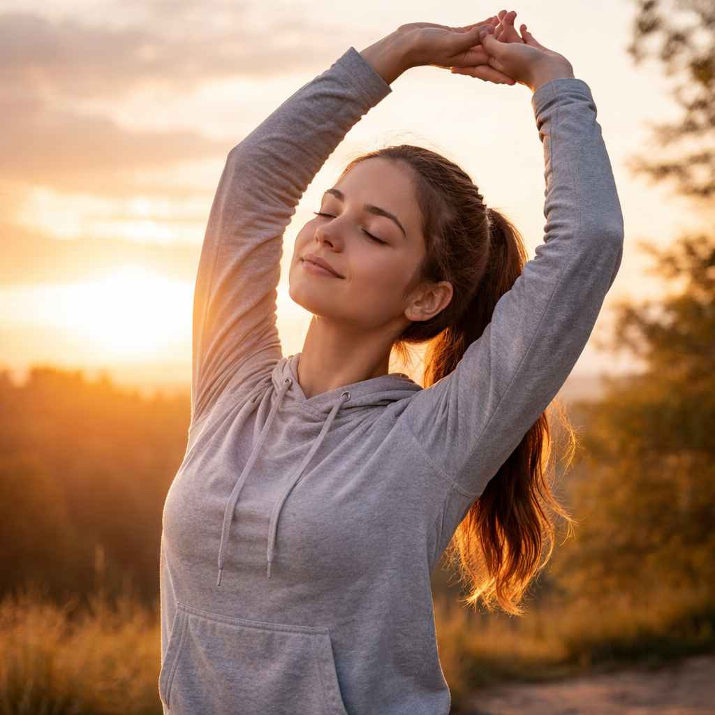 Youth doing morning stretch for mental health.