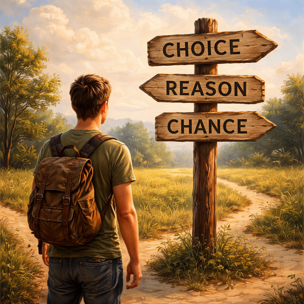 free will concept crossroads illustration