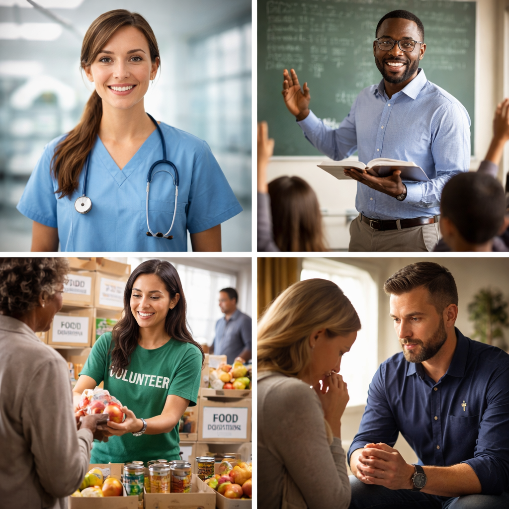 Faith-driven professionals in healthcare, education, social work and ministry careers serving their communities.