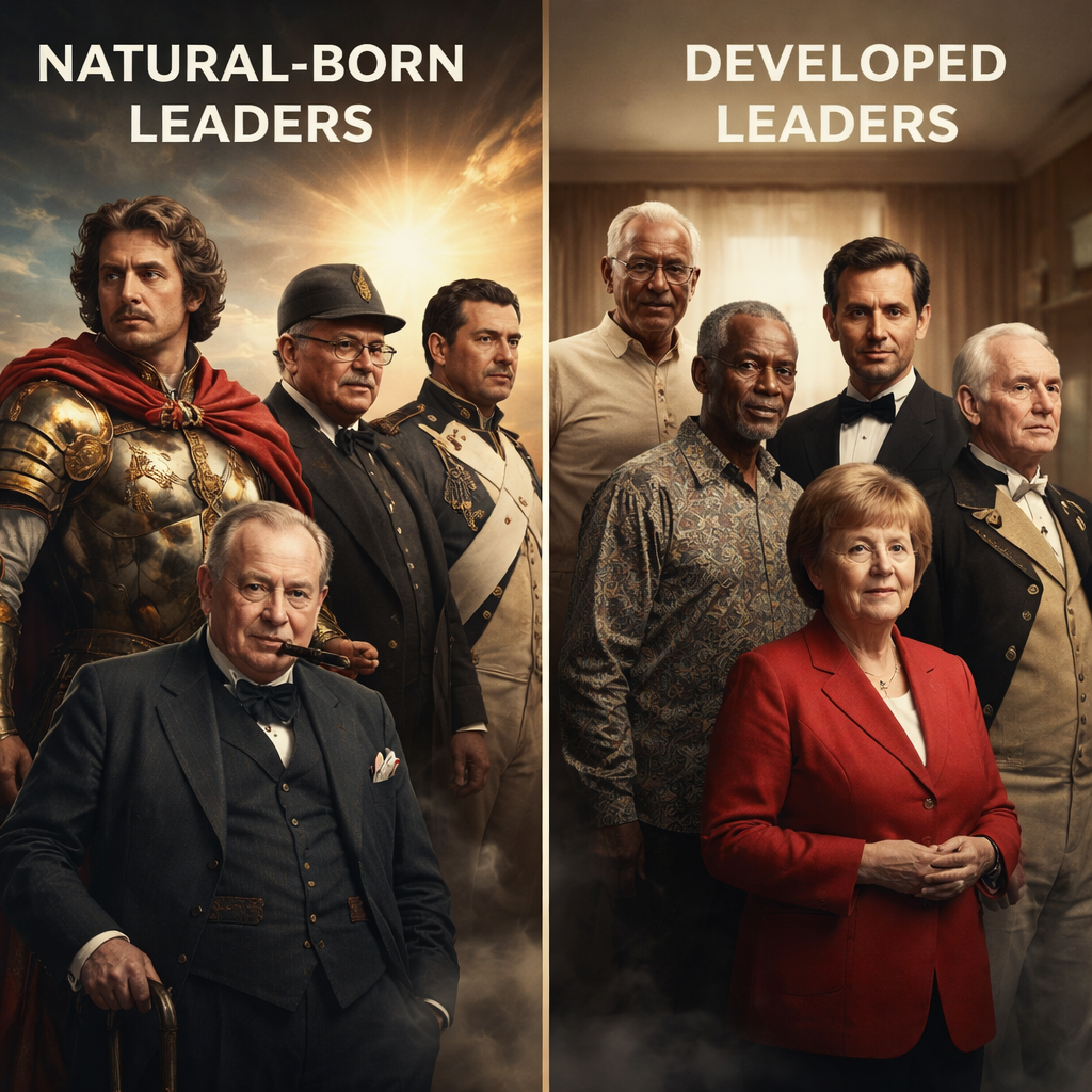 Historical leaders demonstrating natural born versus developed leadership abilities