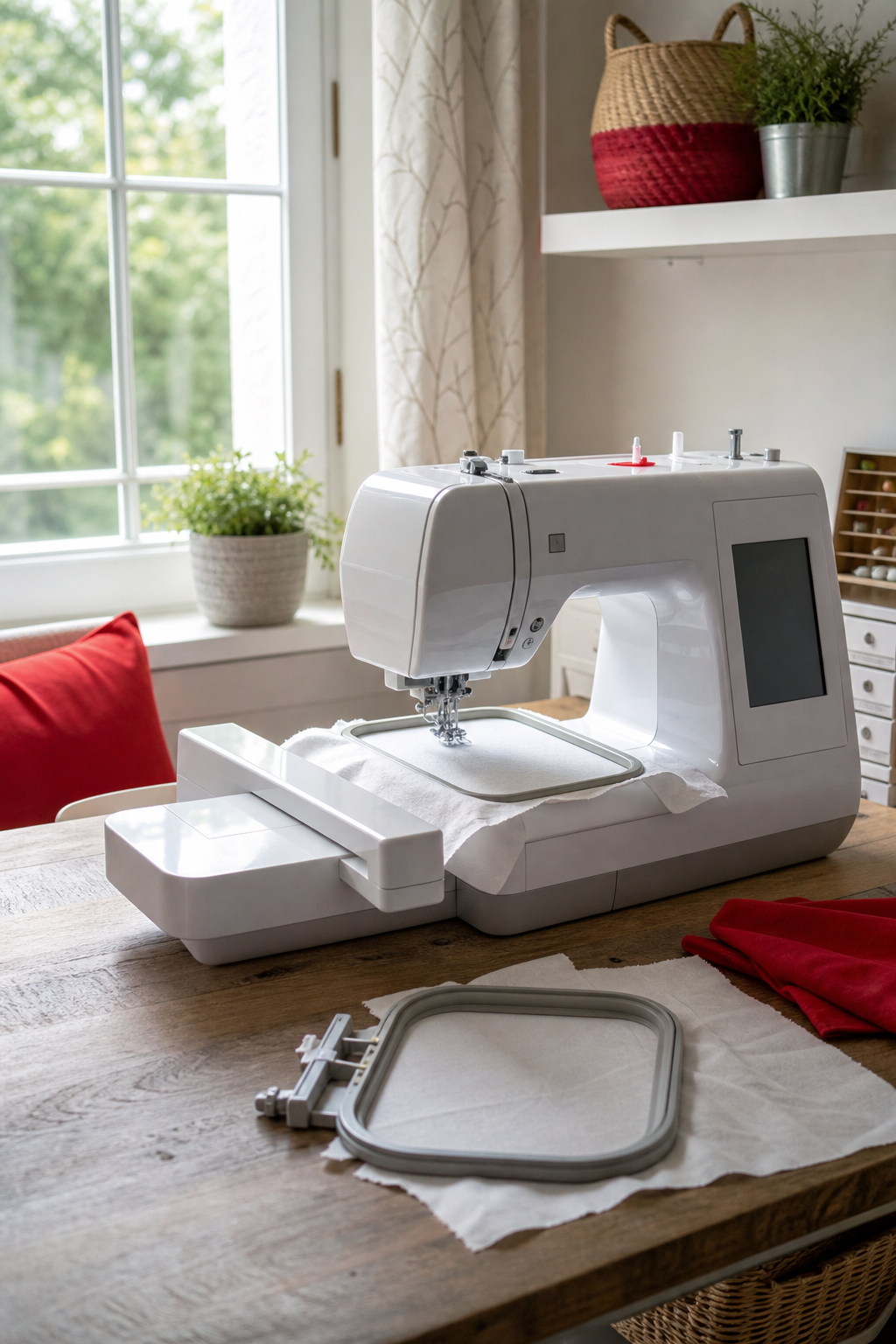 setting up a sewing machine for embroidery