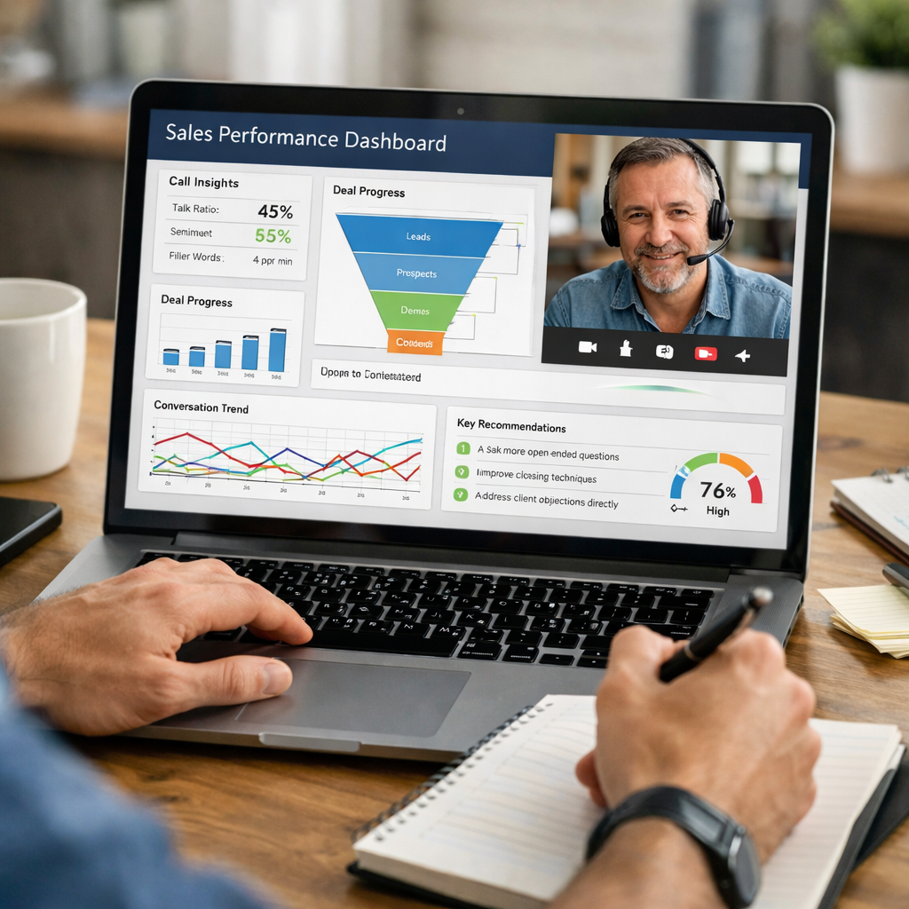 remote sales skill development and AI coaching visual.