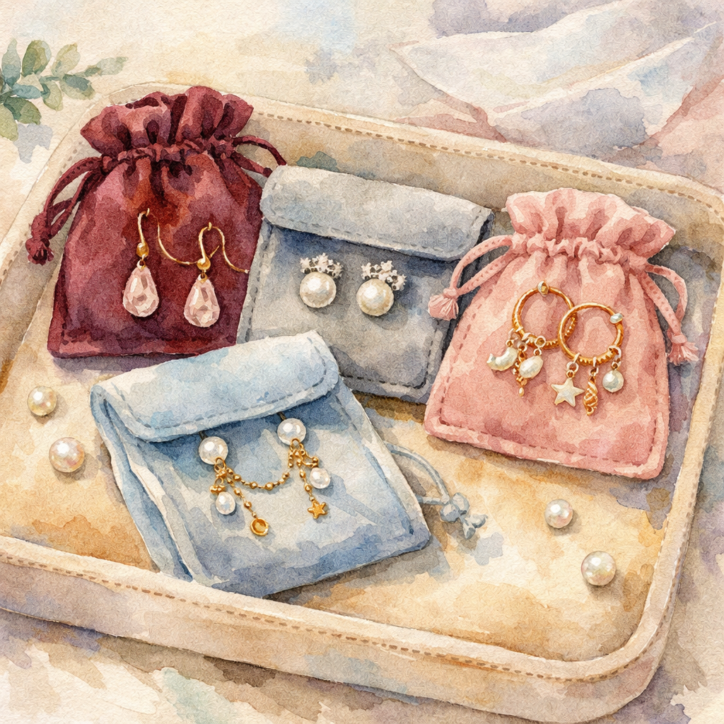 soft pouches for protecting earrings while traveling
