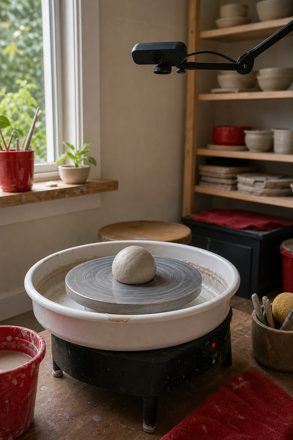 virtual pottery wheel centering process in a home studio