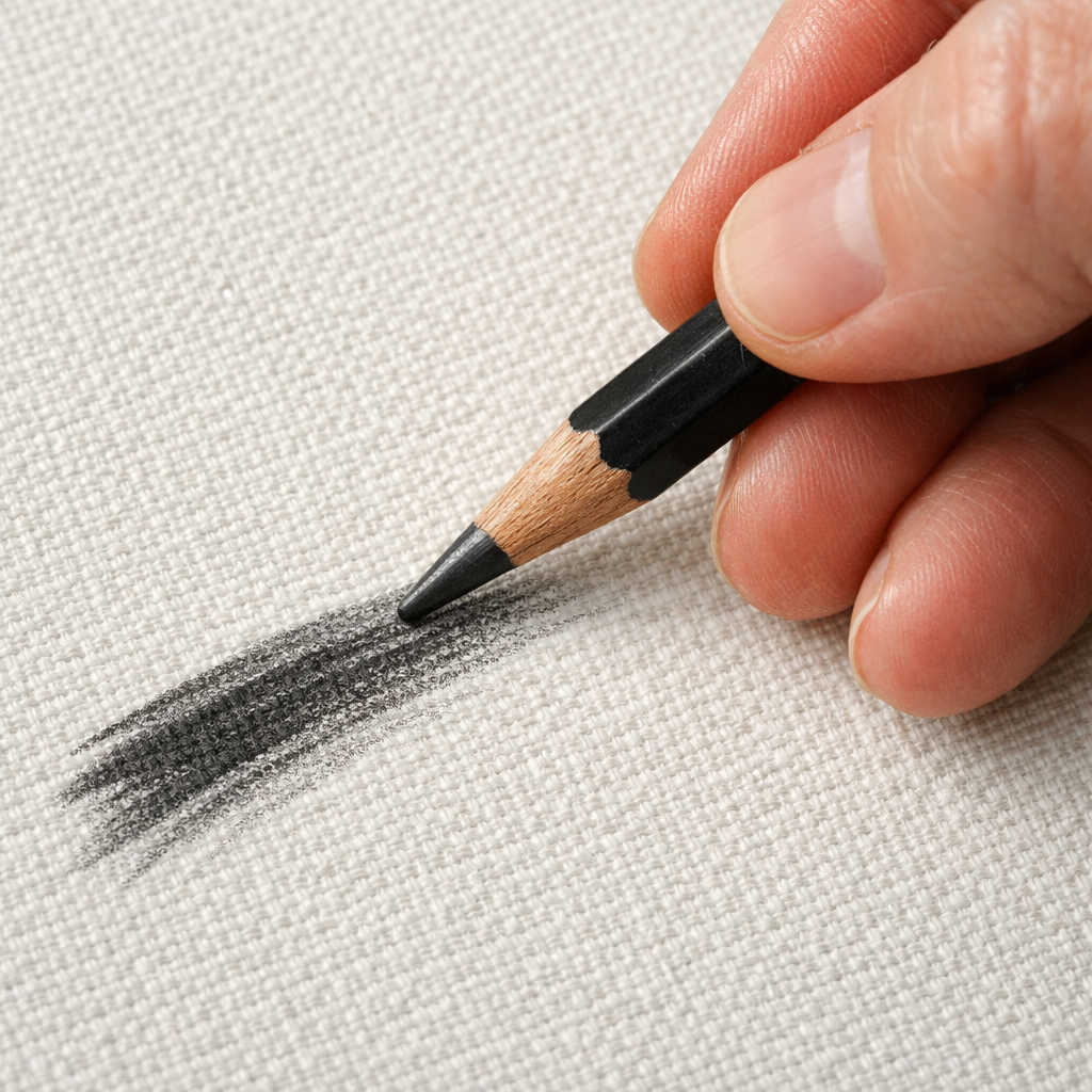 graphite pencil on canvas paper texture.