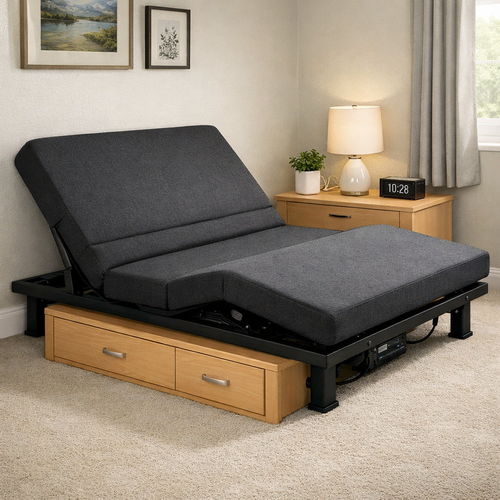 compact bedroom with ultra‑low adjustable base