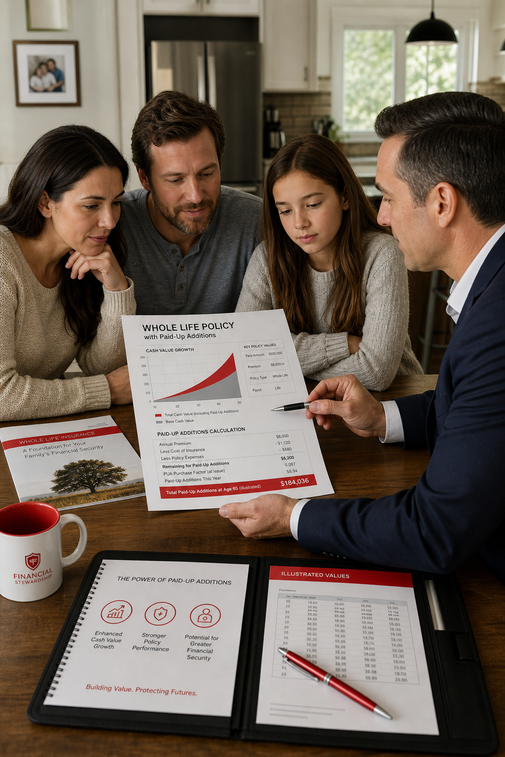 whole life policy with paid‑up additions cash value growth
