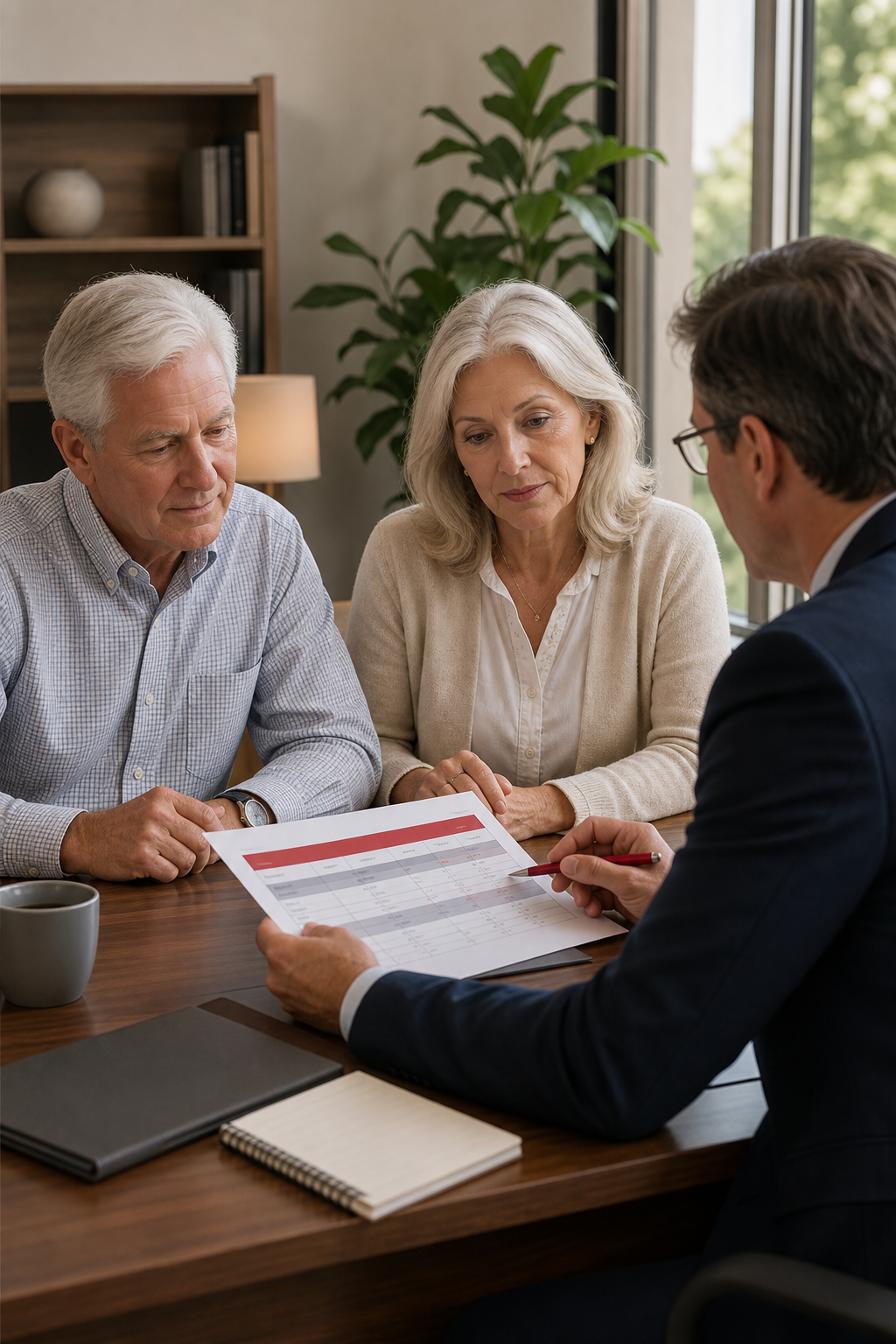 retirees comparing IUL options with adviser