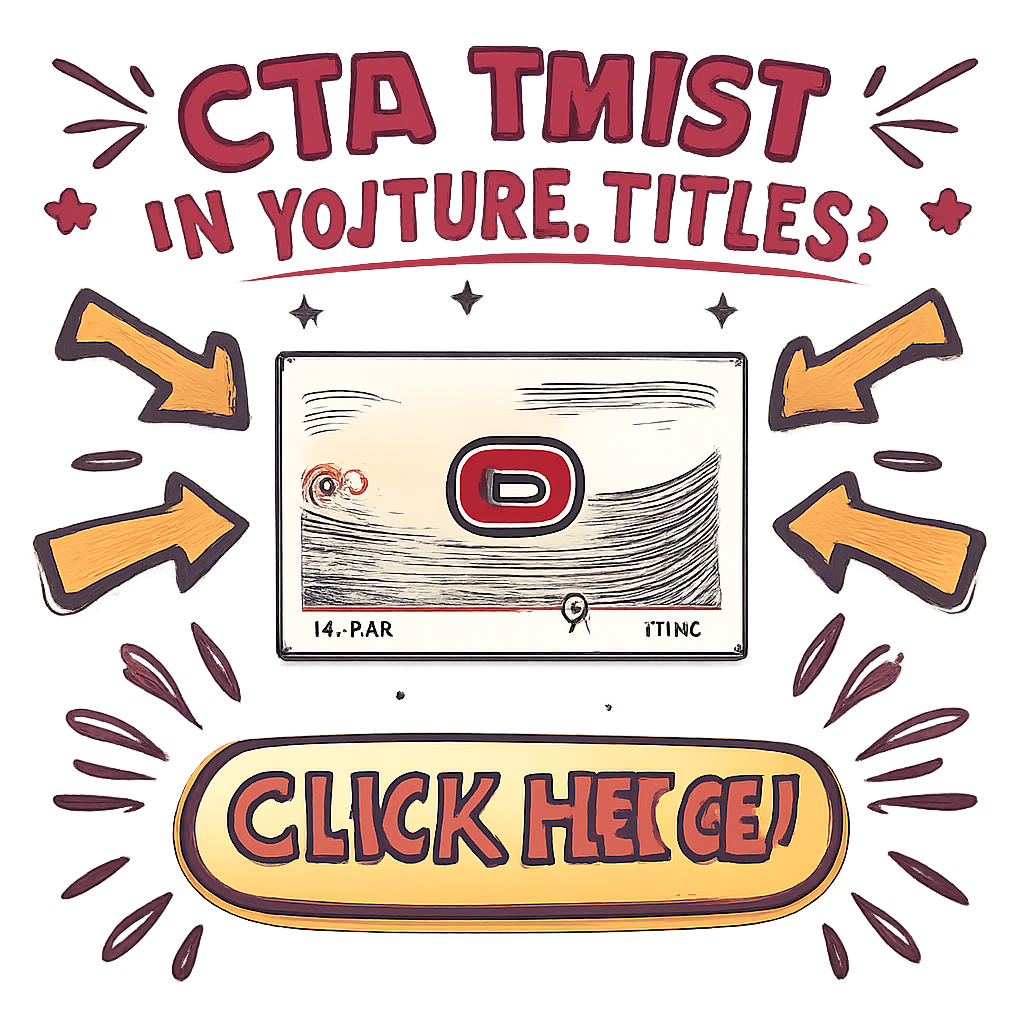 Doodle style sketch of a call-to-action button with arrows pointing to a video thumbnail, alt: CTA twist in YouTube titl