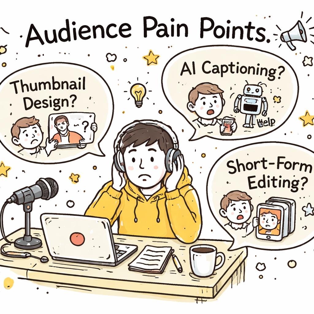 audience pain points for YouTube creators in doodle style.