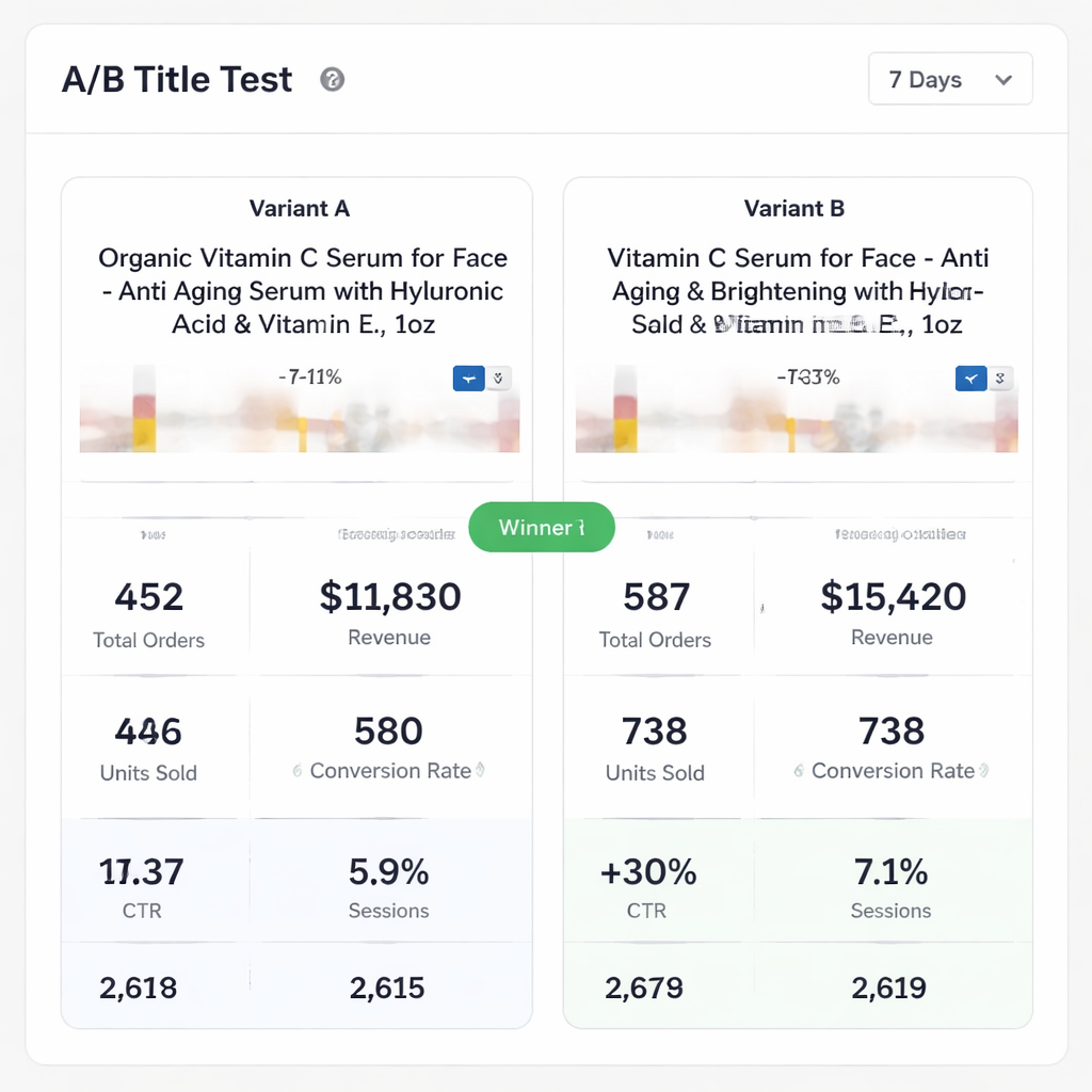 amazon product title optimization service A/B test comparison view