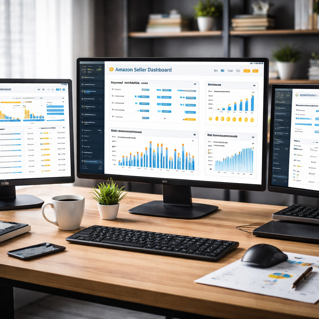 Amazon listing optimization tools dashboard showing keyword rankings and performance analytics