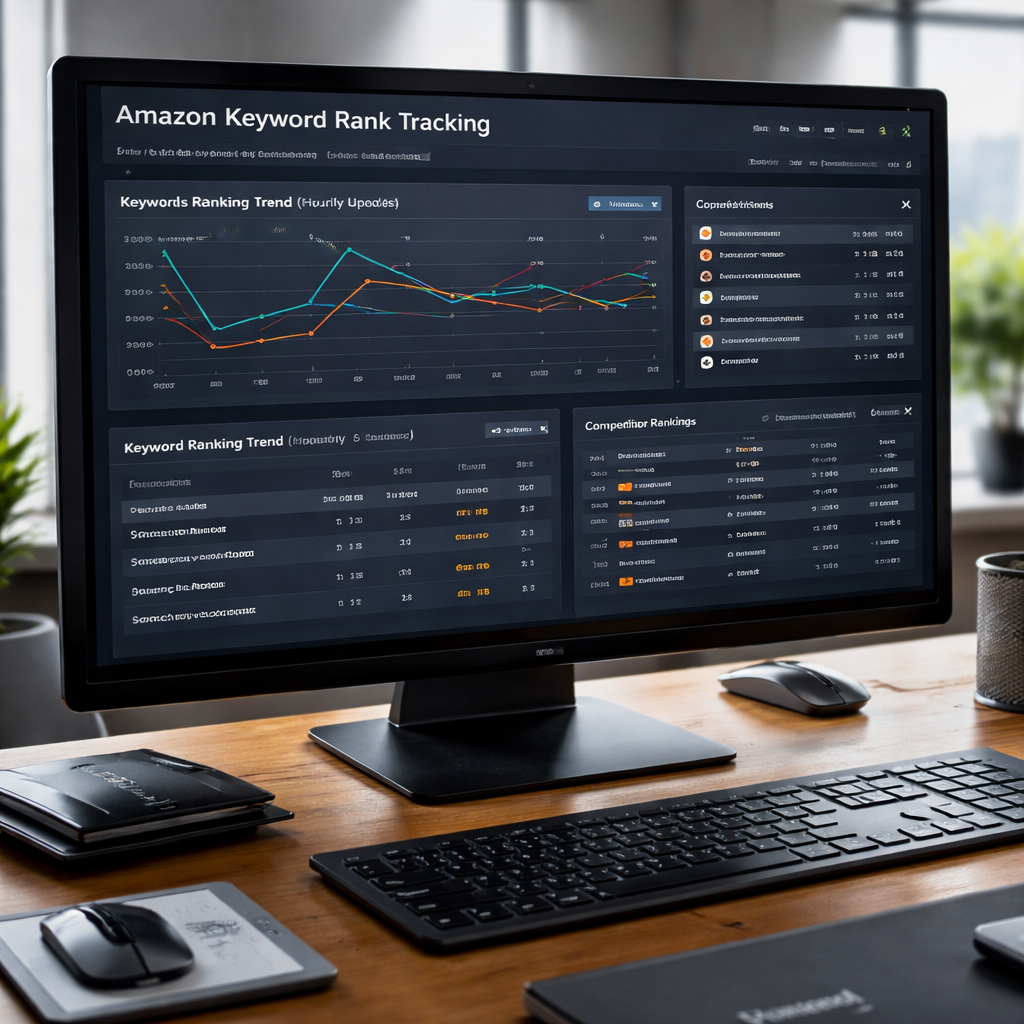 Real-time Amazon keyword rank tracking dashboard showing hourly updates and competitive analysis data
