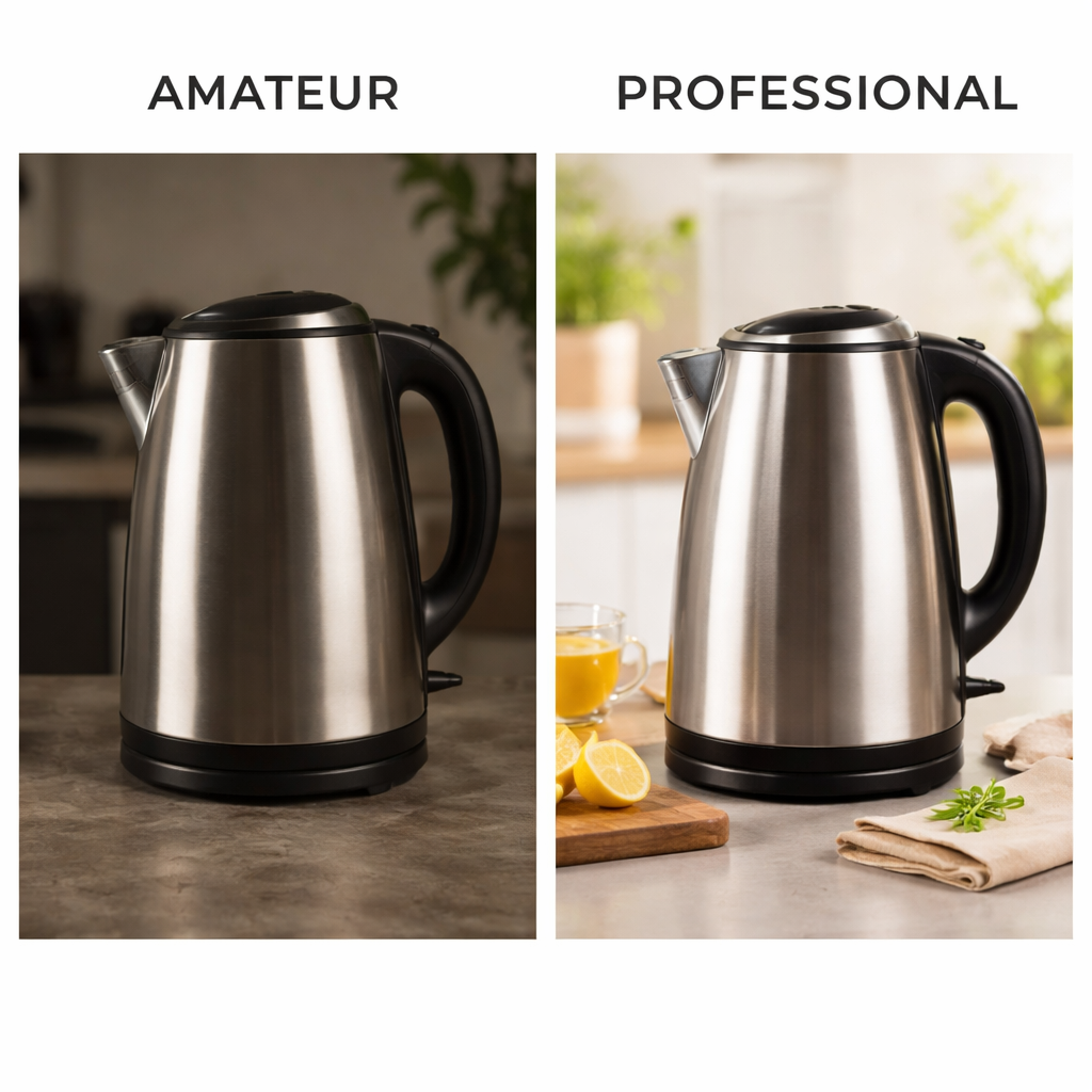 Product photography comparison showing professional versus amateur image quality for Amazon listings