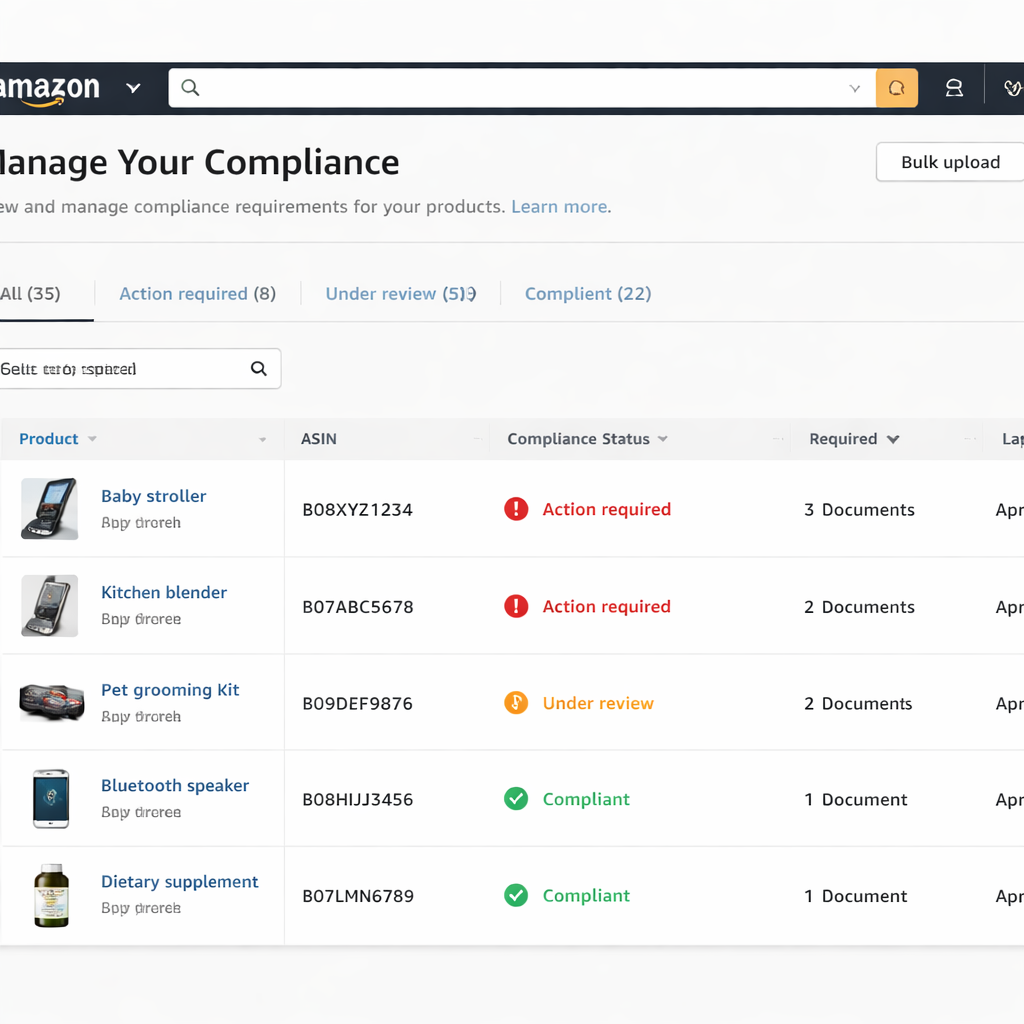 amazon compliance dashboard view.