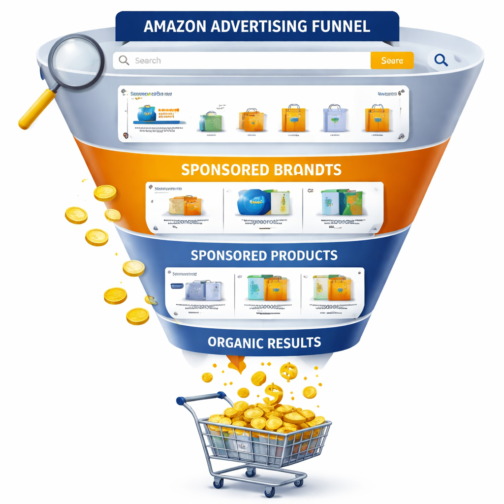 Amazon advertising funnel illustration for seller guide.