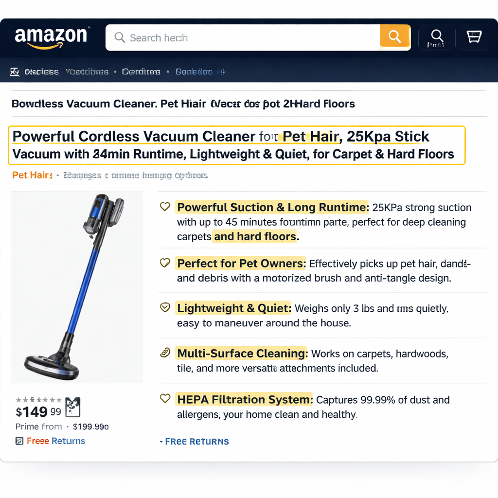 amazon product visibility optimization title and bullet example