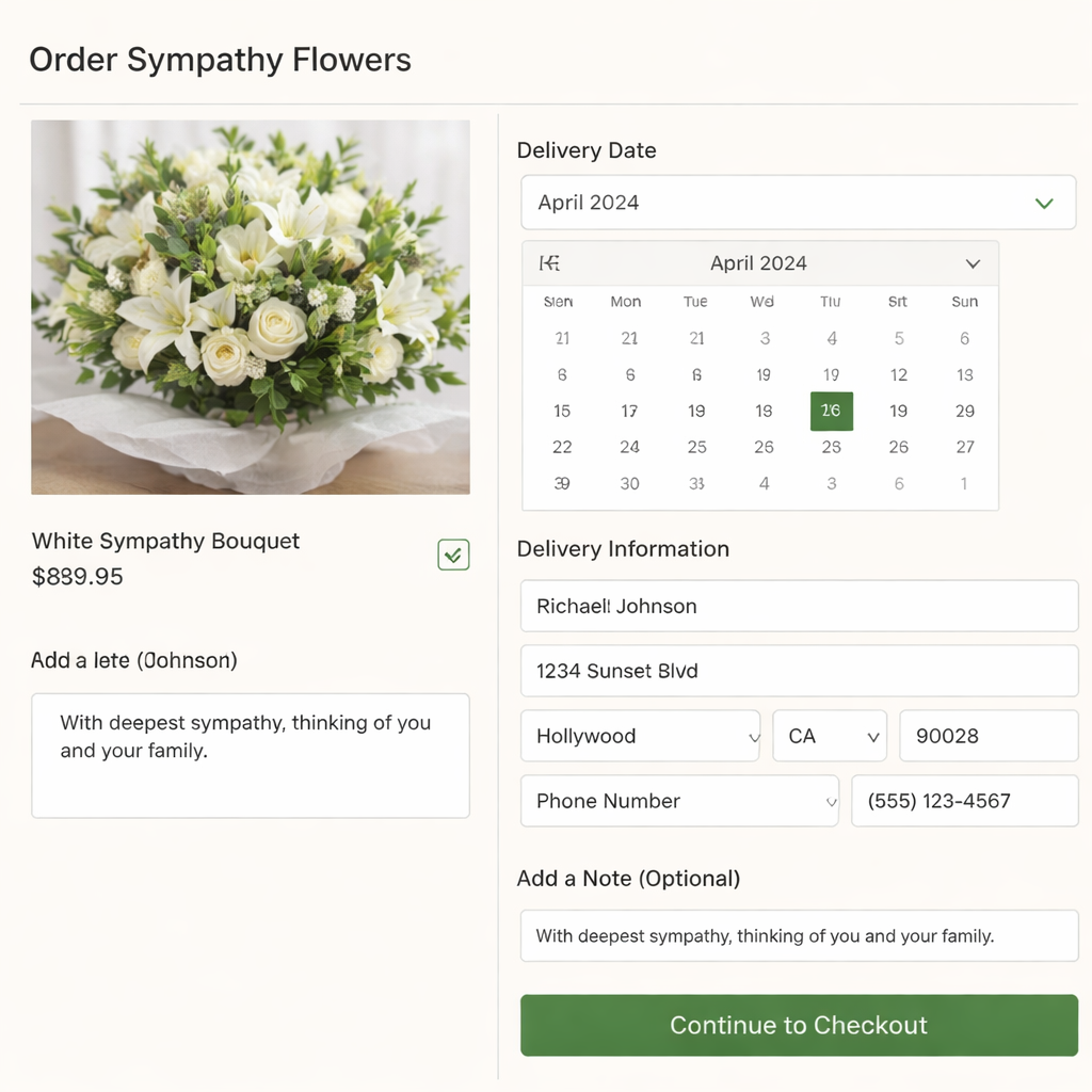 step‑by‑step online order for sympathy flowers Hollywood.