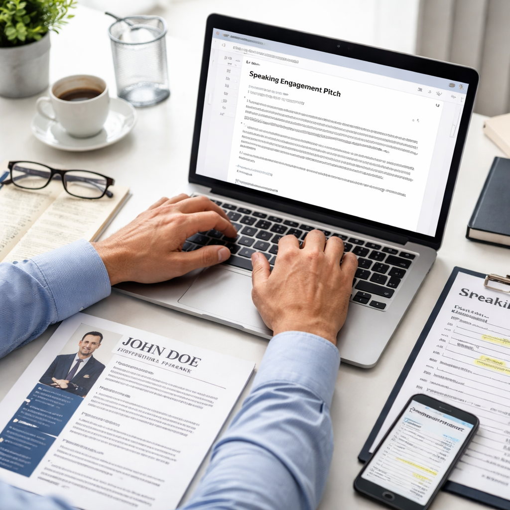 nonfiction author writing professional speaker pitch email with research materials