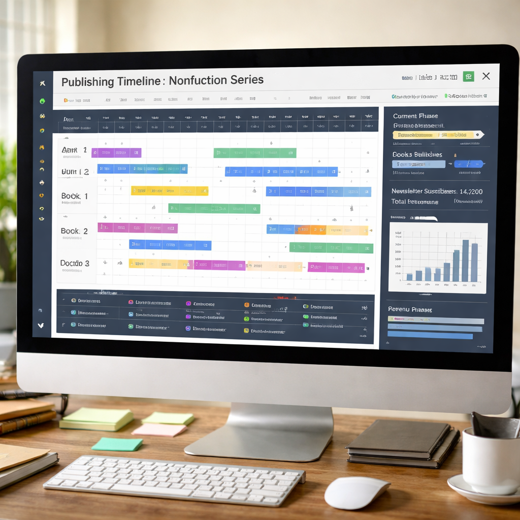 Nonfiction book series publishing schedule and timeline planning dashboard