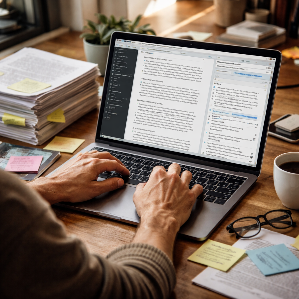 writer using Scrivener for research and drafting